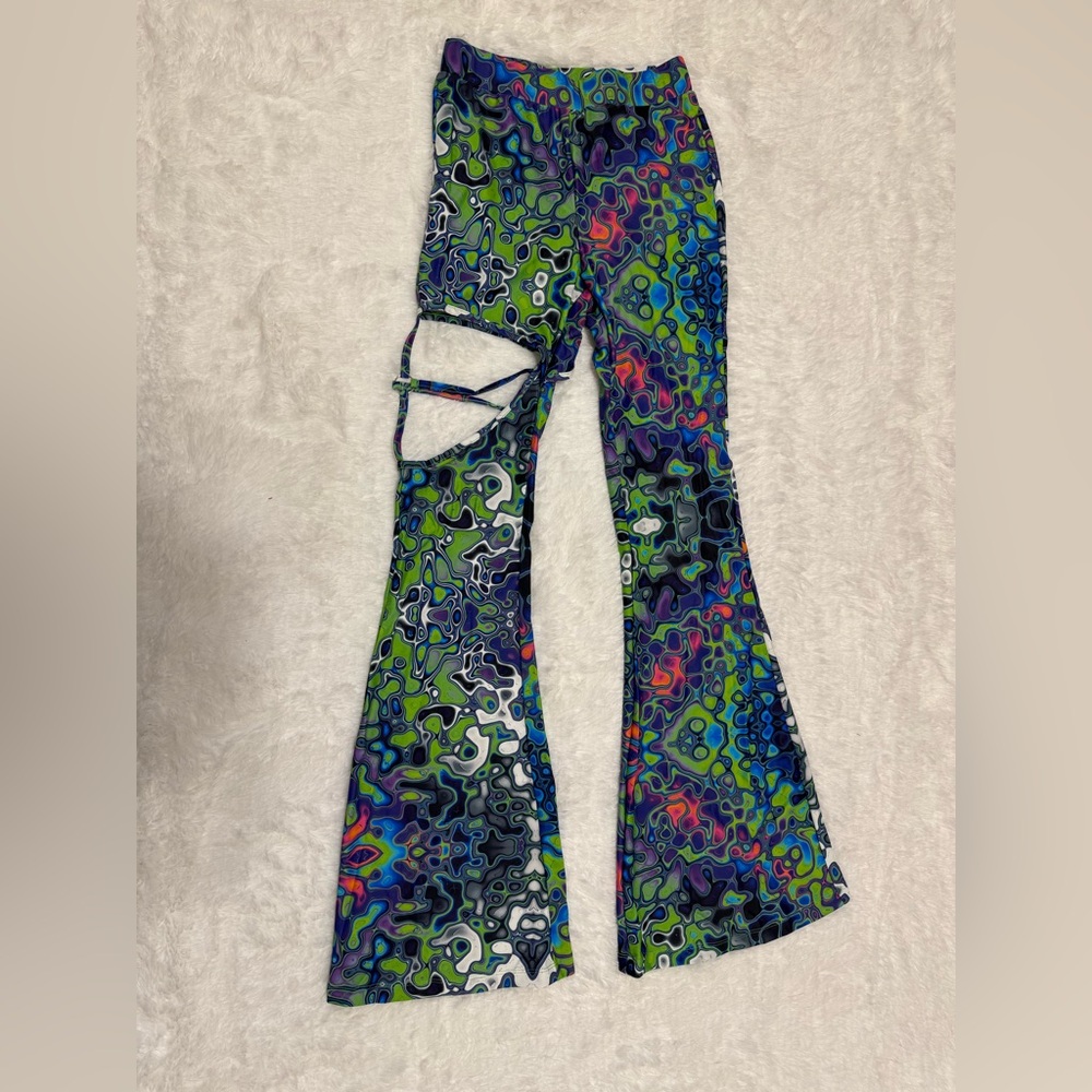 New Xs green stretchy pants leggings flair festival rave raver boho hippie